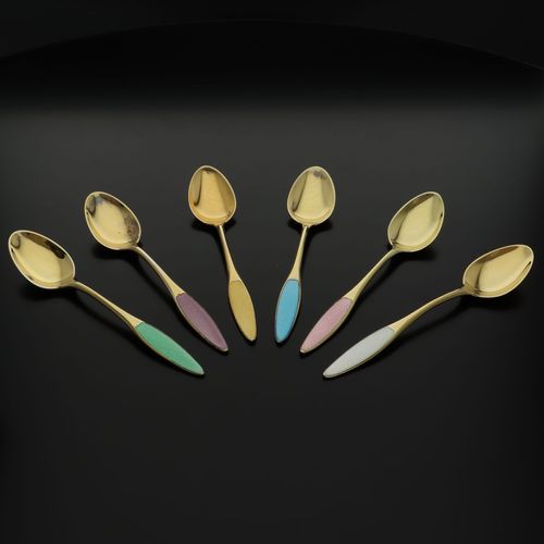Gilded Sterling Silver and Guilloche Enamel Spoons image-2