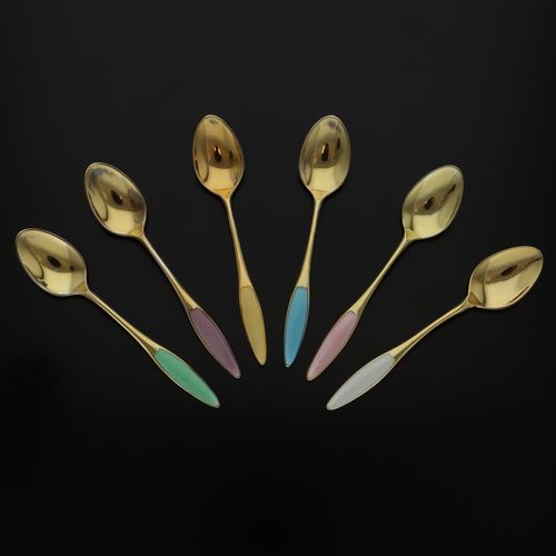 Gilded Sterling Silver and Guilloche Enamel Spoons image-3
