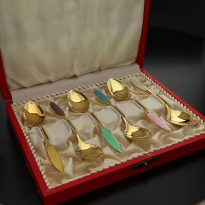 Gilded Sterling Silver and Guilloche Enamel Spoons