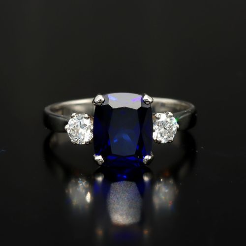 Platinum Sapphire and Diamond Ring image-2