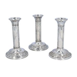 Set of Three Arts and Crafts Liberty & Co Silver Candlesticks