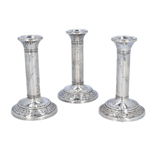 Set of Three Arts and Crafts Liberty & Co Silver Candlesticks image-1