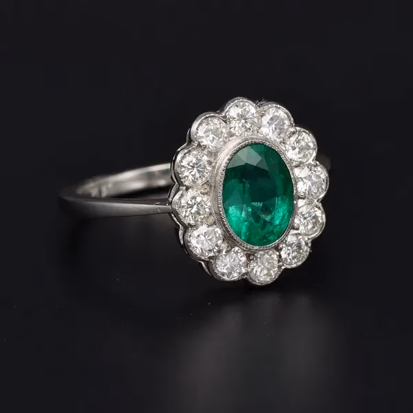 Platinum Emerald & Diamond Ring