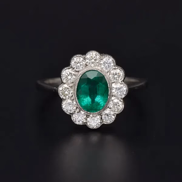 Platinum Emerald & Diamond Ring