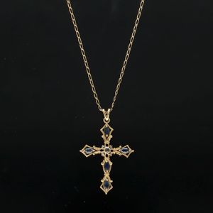 9ct Gold Sapphire and Diamond Cross Necklace