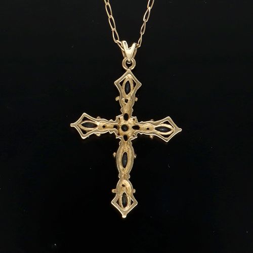 9ct Gold Sapphire and Diamond Cross Necklace image-6
