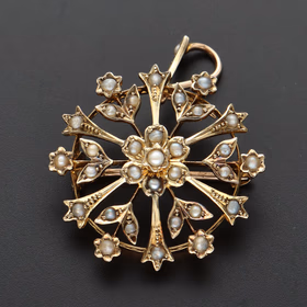 Antique Victorian 9ct Yellow Gold Brooch With Pearl Decoration