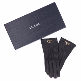 Prada Black Lambskin Leather Gloves