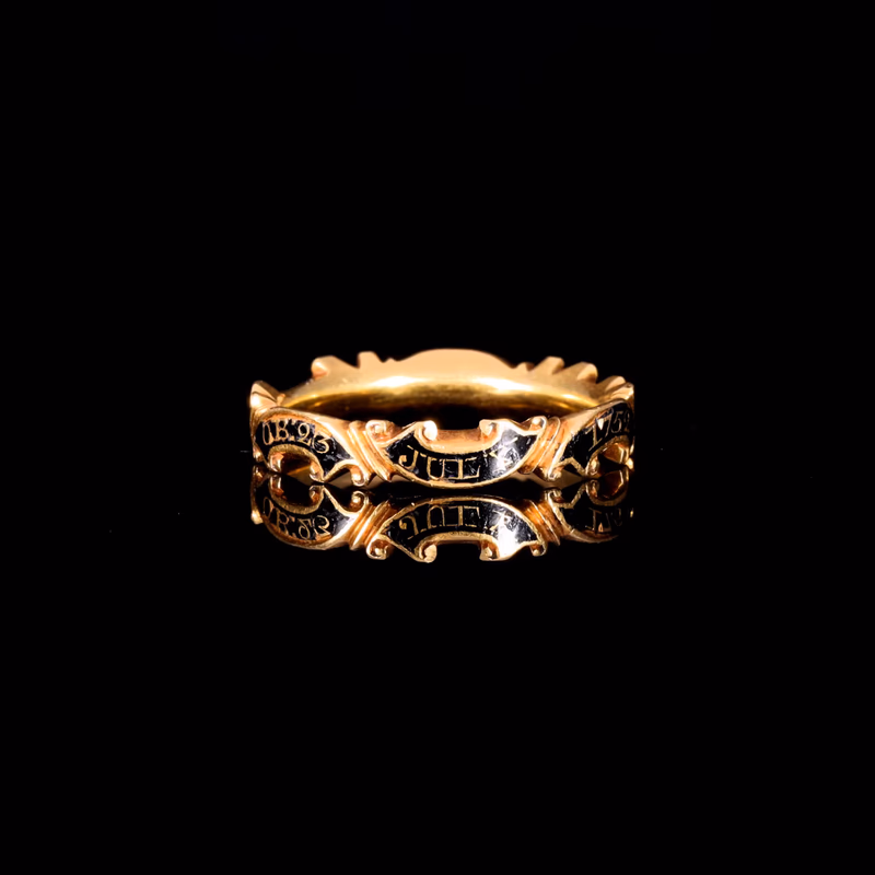 360° view of The Antique Georgian 1752 Black Enamel Scrolling Mourning Ring