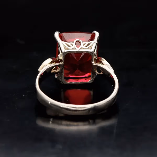 Platinum Chatham Ruby and Diamond Ring