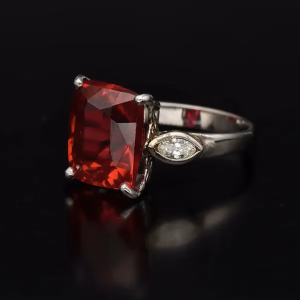 Platinum Chatham Ruby and Diamond Ring