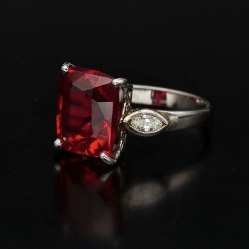 Platinum Chatham Ruby and Diamond Ring image-3