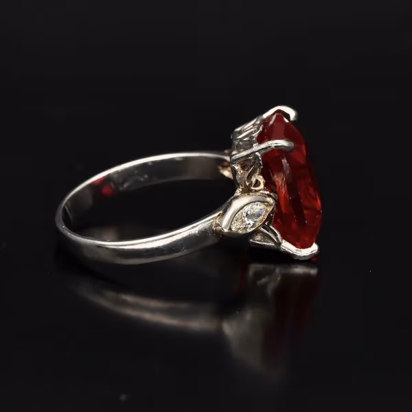 Platinum Chatham Ruby and Diamond Ring