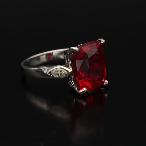 Platinum Chatham Ruby and Diamond Ring image-1