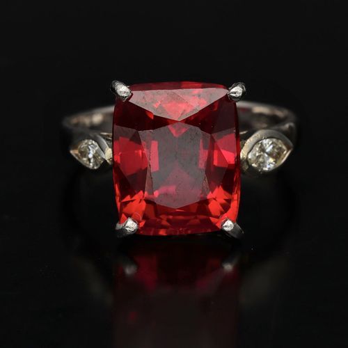 Platinum Chatham Ruby and Diamond Ring image-2