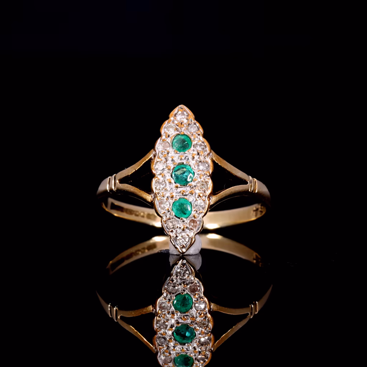 360° view of The Vintage 1990 Emerald And Diamond Navette Ring