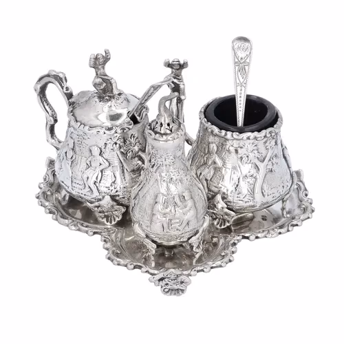 Victorian Three Piece Silver Cruet on Stand Antique Silver Hemswell