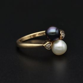 Gold Diamond & Cultured Pearl Ring
