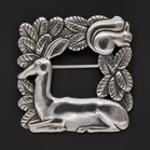 Danish Sterling Silver Fawn and Squirrel Brooch