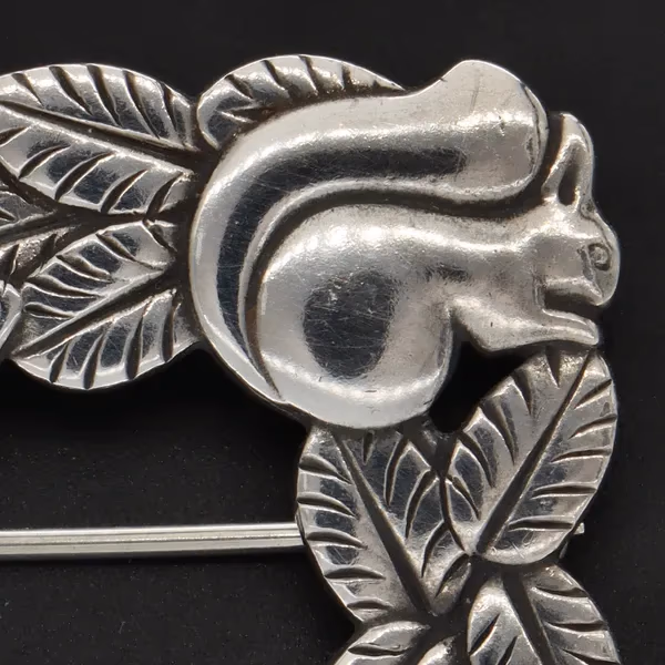 Danish Sterling Silver Fawn and Squirrel Brooch