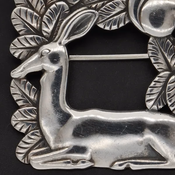 Danish Sterling Silver Fawn and Squirrel Brooch
