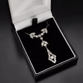 Platinum Art Deco Old Cut Diamond Necklace