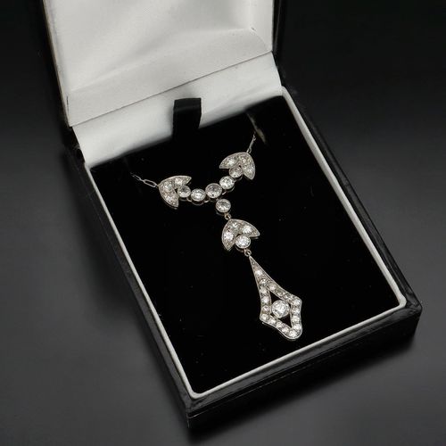 Platinum Art Deco Old Cut Diamond Necklace image-1