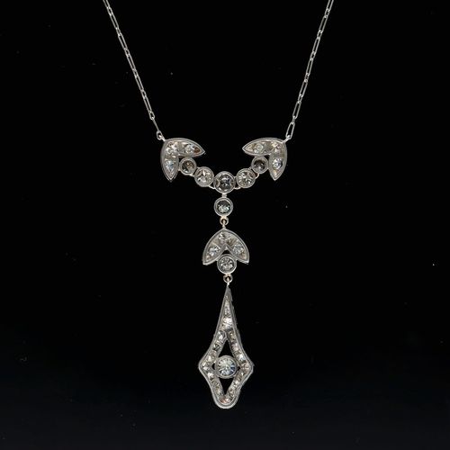 Platinum Art Deco Old Cut Diamond Necklace image-5