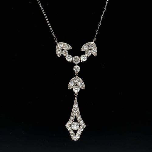 Platinum Art Deco Old Cut Diamond Necklace image-3