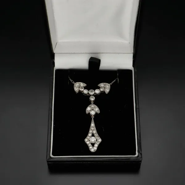 Platinum Art Deco Old Cut Diamond Necklace