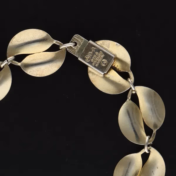 Norwegian Vermeil Sterling Silver and Red Guilloche Enamel Double Leaf Bracelet