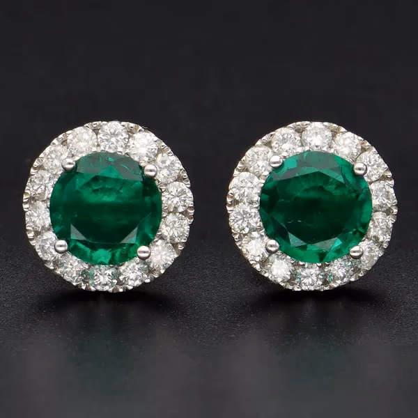 18ct White Gold Synthetic Emerald Earrings