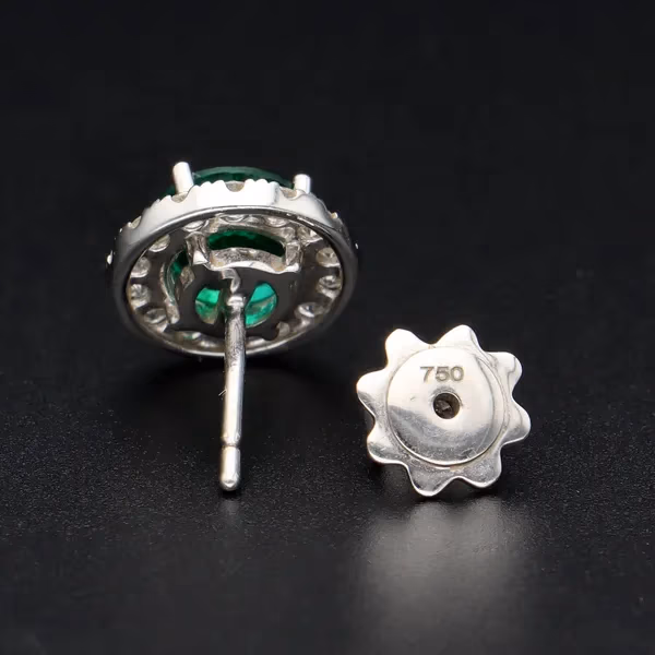 18ct White Gold Synthetic Emerald Earrings
