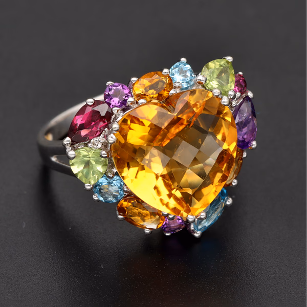 9ct Gold Citrine Topaz Amethyst Peridot Ring