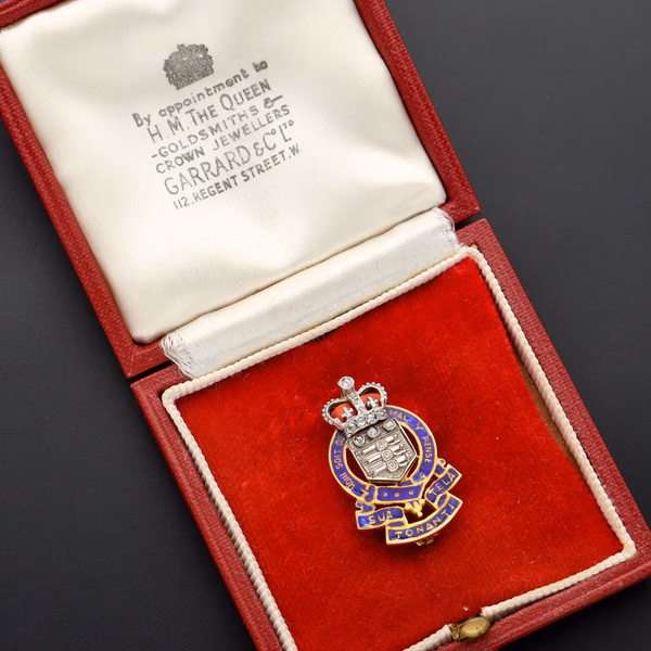 Rare 9ct Gold, Diamond & Enamel RAOC Badge By Garrard & Co
