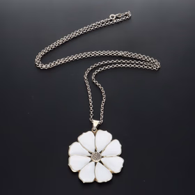 Sterling Silver White Enamel Flower Pendant