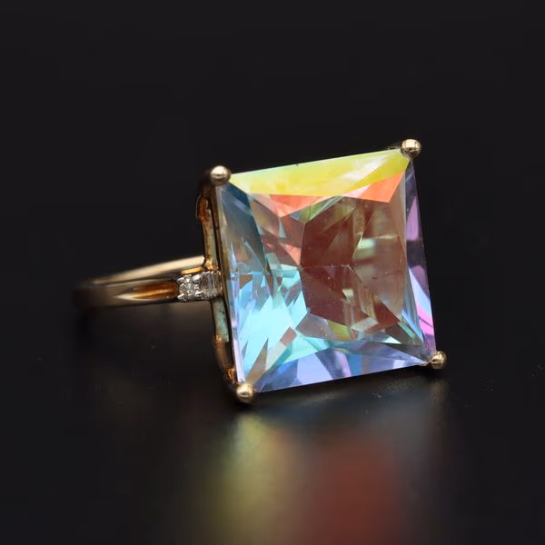 Gold 15ct Topaz Diamond Statement Ring