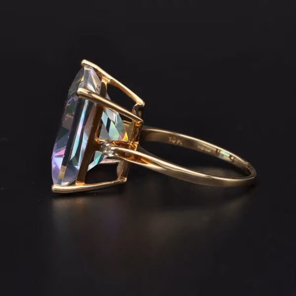 Gold 15ct Topaz Diamond Statement Ring