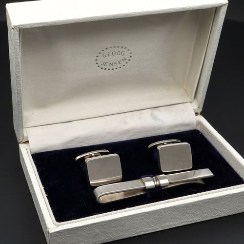 Boxed Vintage Georg Jensen Silver Cufflink and Tie Bar Set image-1