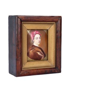 Late 18th Century Enamel Miniature Portrait in a Mahogany Frame