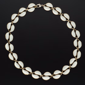Sterling Silver and White Guilloche Double Leaf Necklace