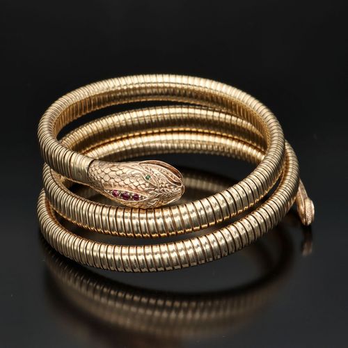 9ct Gold Garnet Snake Bangle image-1