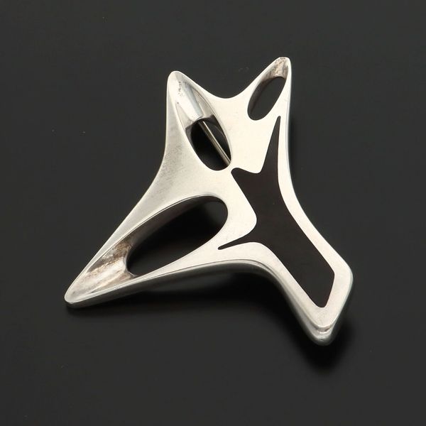 Georg Jensen Silver and Black Enamel Brooch