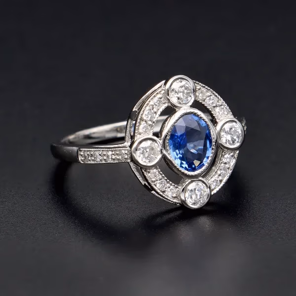 Platinum Sapphire and Diamond Ring