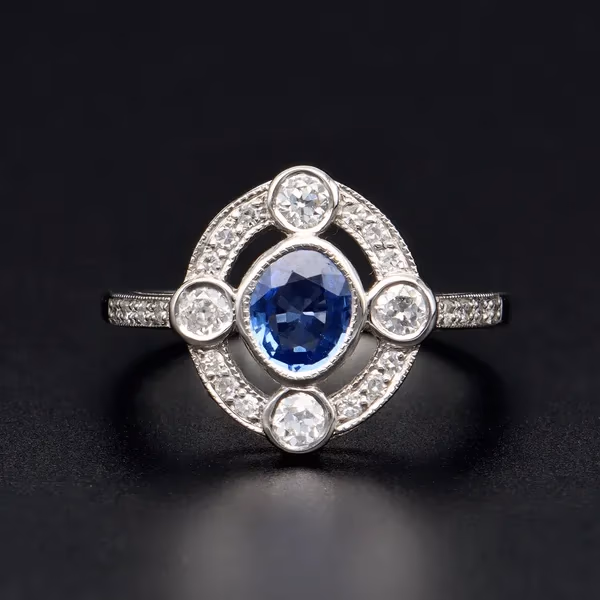Platinum Sapphire and Diamond Ring
