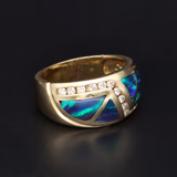 14ct Yellow Gold Opal & Diamond Ring