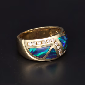 14ct Yellow Gold Opal & Diamond Ring