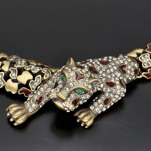 Vintage Austrian Crystal and Enamel Panther Necklace image-3