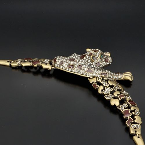 Vintage Austrian Crystal and Enamel Panther Necklace image-6
