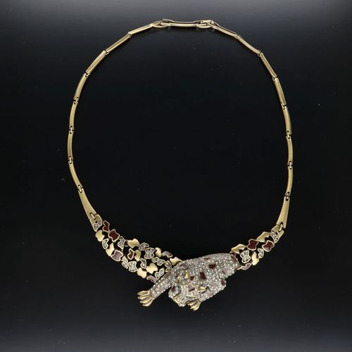 Vintage Austrian Crystal and Enamel Panther Necklace image-4